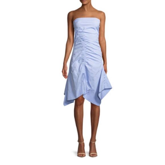 BIG SALE! Powder BLUE Dahlia Strapless Ruched Oxford Dress - Tanya Taylor - SM - Picture 1 of 9